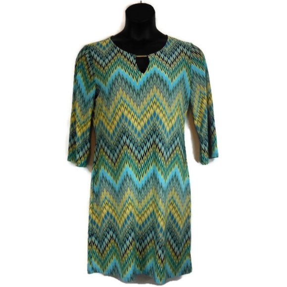 Tacera Dresses & Skirts - Tacera Chevron Print Keyhole Dress -3/4 Sleeve-Med